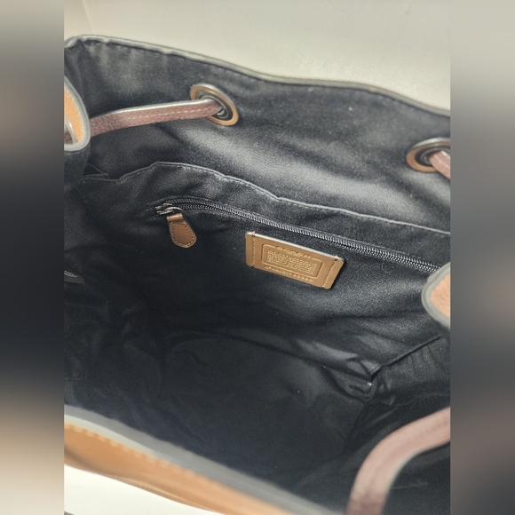 Coach Women's Hudson Browns Leather & Canvas Backpack Flap Drawstring Adj Straps - Picture 15 of 16